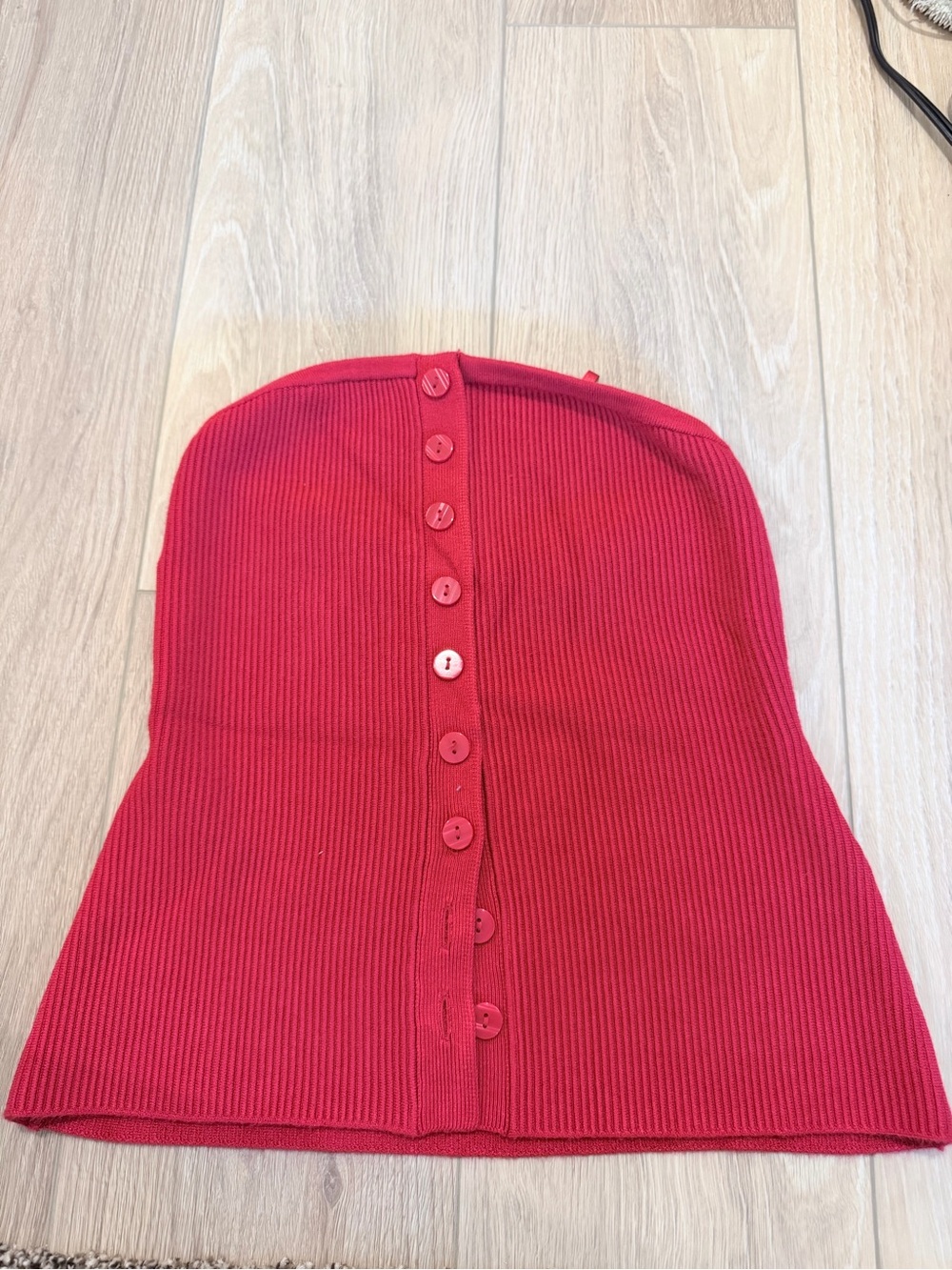 Abercrombie & Fitch Red Ribbed Button-Front Tube Top